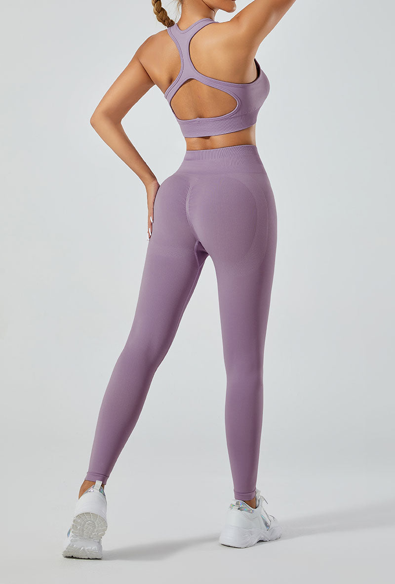 LILIEUX - Women's Seamless Running Workout Tracksuit Set: High Waist Long Yoga Leggings paired with Cut Out Define Luxe Sports Bra in Sage