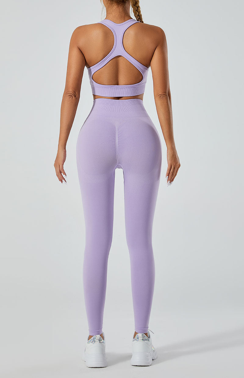 LILIEUX - Women's Seamless Running Workout Tracksuit Set: High Waist Long Yoga Leggings paired with Cut Out Define Luxe Sports Bra in Sage