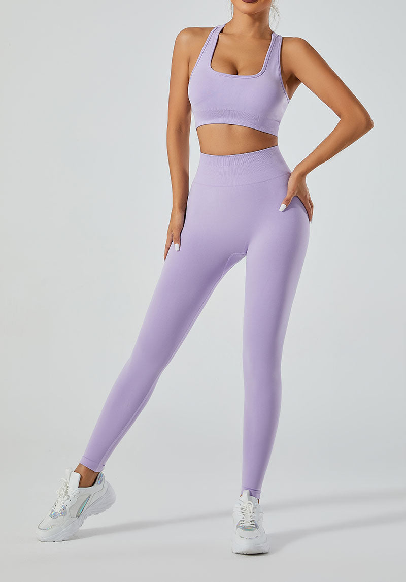 LILIEUX - Women's Seamless Running Workout Tracksuit Set: High Waist Long Yoga Leggings paired with Cut Out Define Luxe Sports Bra in Sage