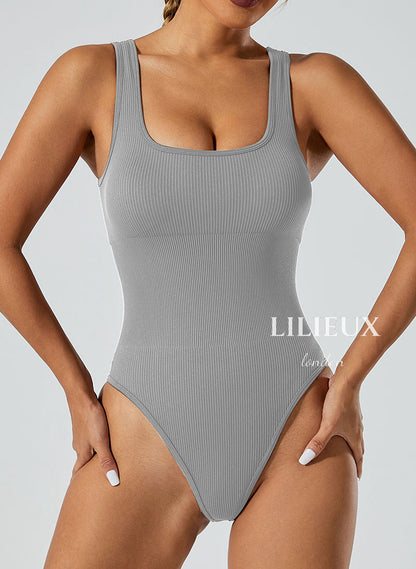 LILIEUX - Women's Ribbed Tank Tops Sleeveless Bodysuit Shapewear Yoga Jumpsuit