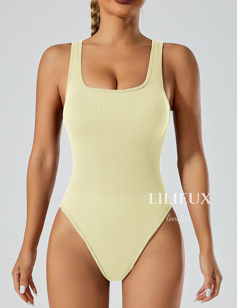 LILIEUX - Women's Ribbed Tank Tops Sleeveless Bodysuit Shapewear Yoga Jumpsuit