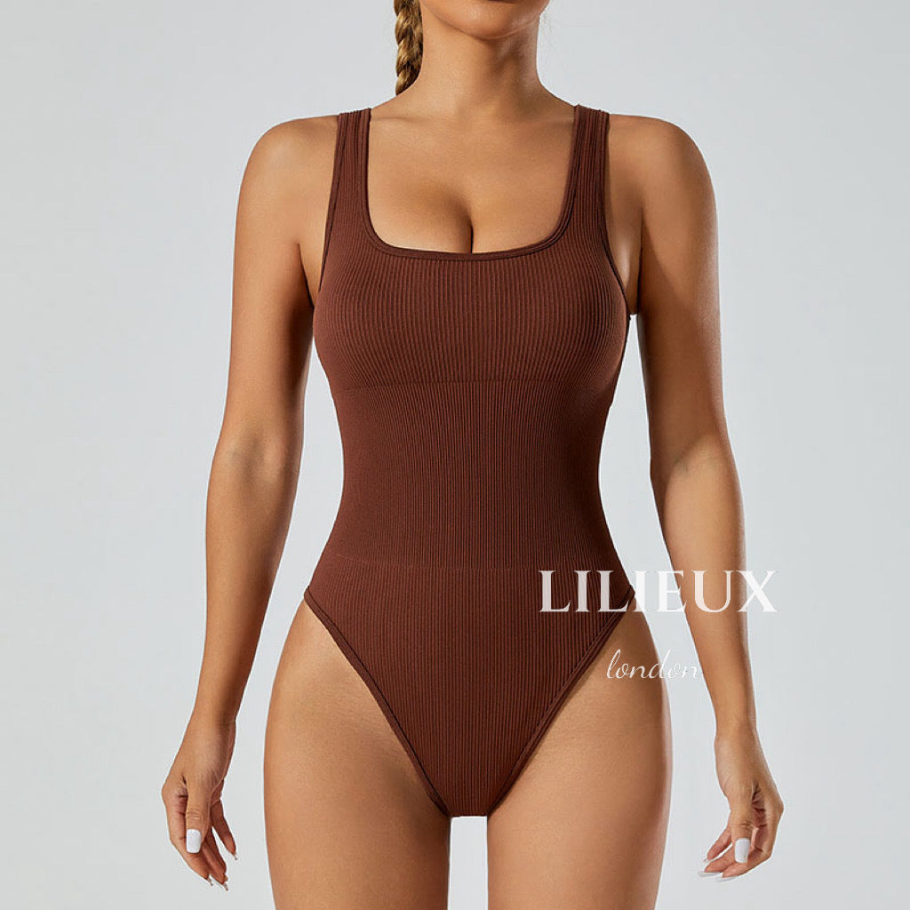 LILIEUX - Women's Ribbed Tank Tops Sleeveless Bodysuit Shapewear Yoga Jumpsuit