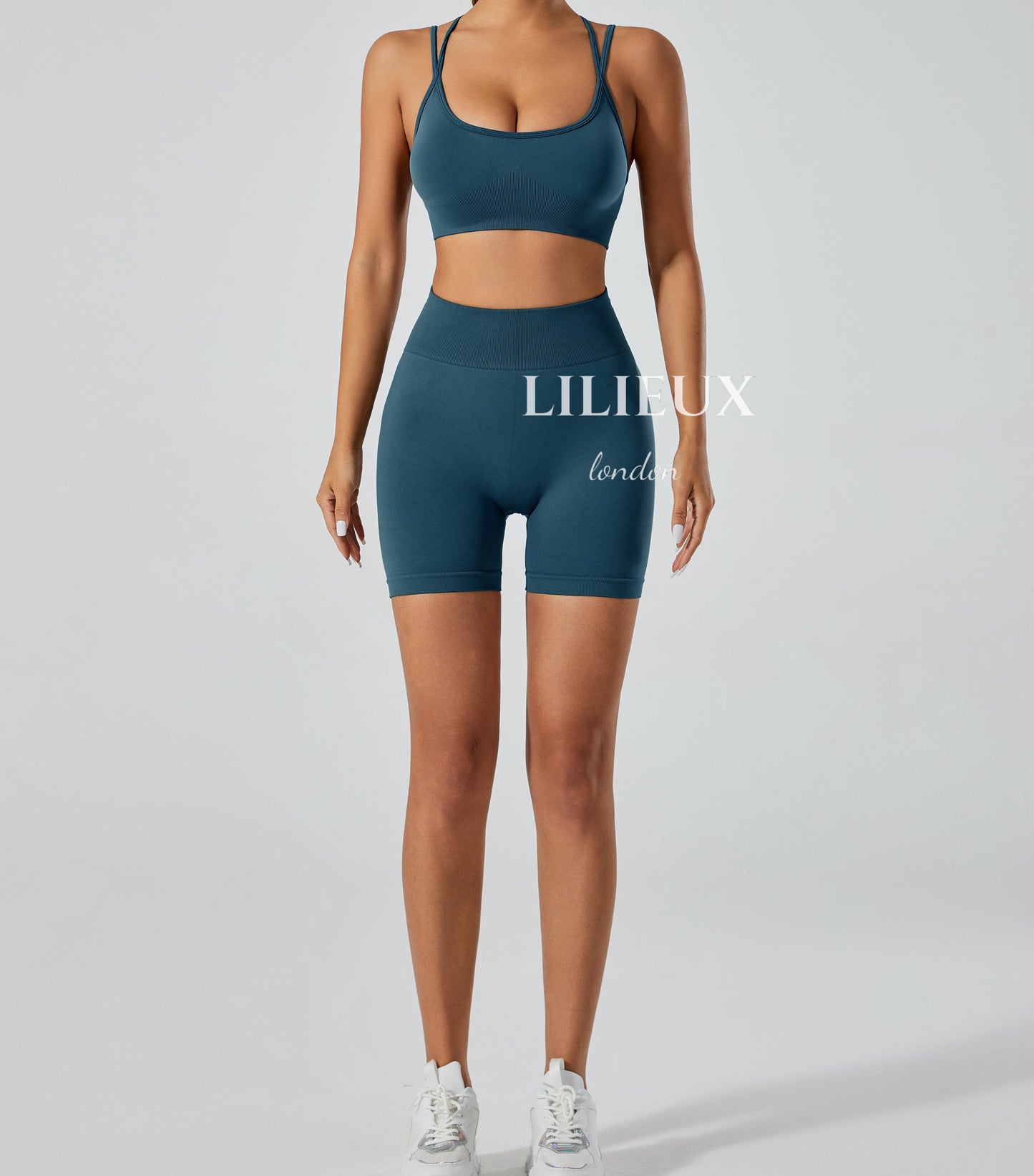 LILIEUX - 2 Piece Tracksuit Set Women's Seamless Running Workout Outfits Yoga High Waist Shorts Leggings with Sports Bra Set