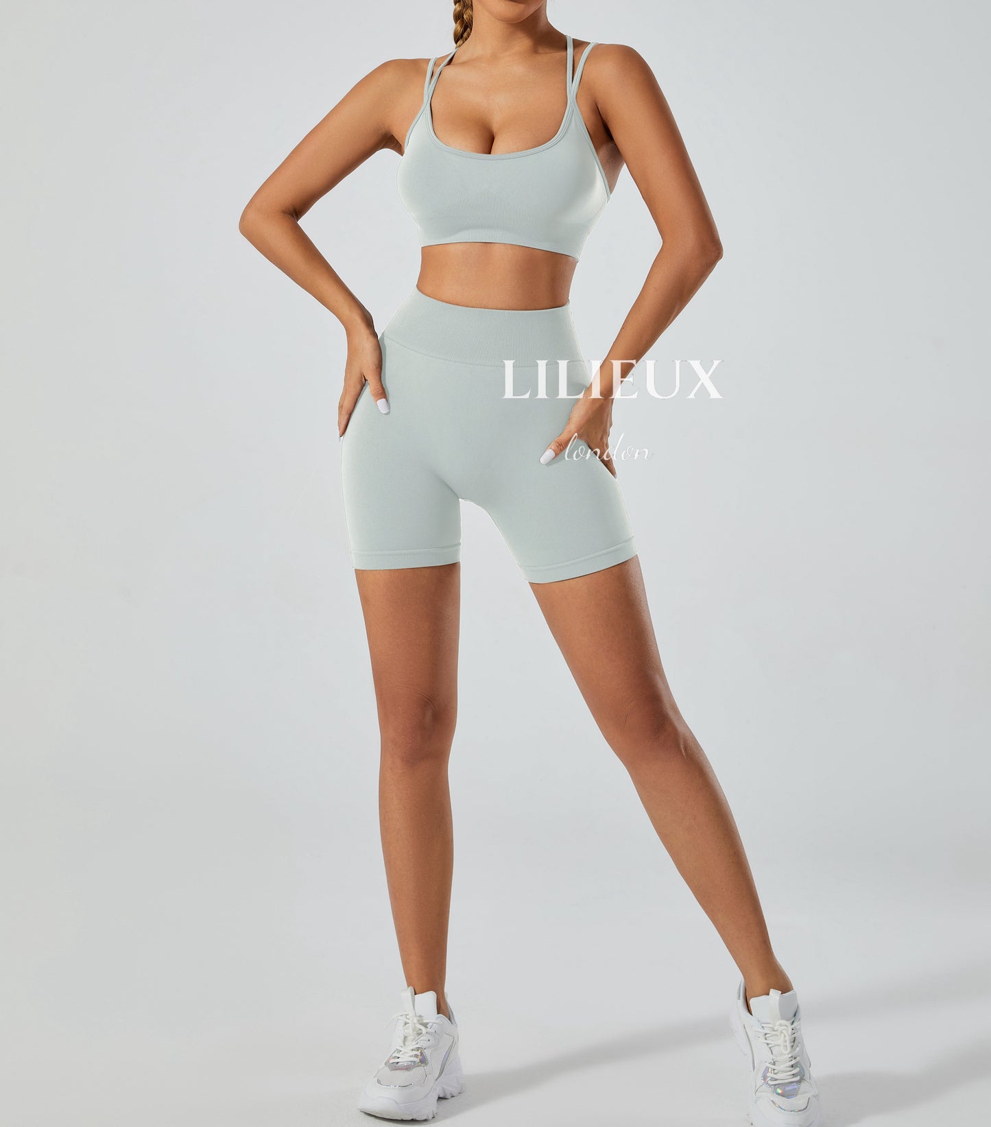 LILIEUX - 2 Piece Tracksuit Set Women's Seamless Running Workout Outfits Yoga High Waist Shorts Leggings with Sports Bra Set