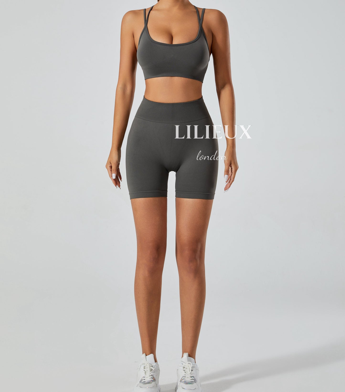 LILIEUX - 2 Piece Tracksuit Set Women's Seamless Running Workout Outfits Yoga High Waist Shorts Leggings with Sports Bra Set