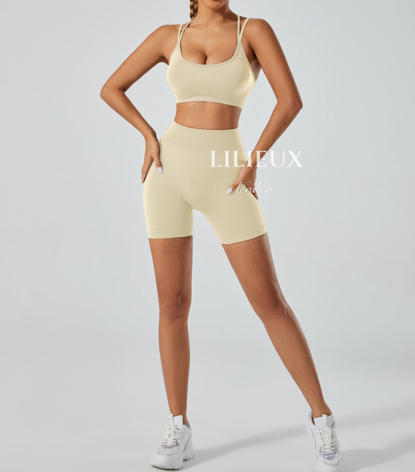 LILIEUX - 2 Piece Tracksuit Set Women's Seamless Running Workout Outfits Yoga High Waist Shorts Leggings with Sports Bra Set