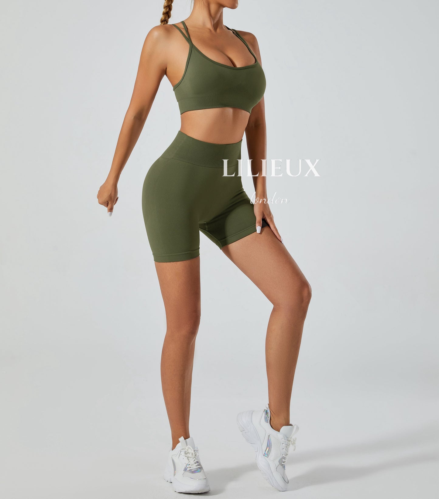 LILIEUX - 2 Piece Tracksuit Set Women's Seamless Running Workout Outfits Yoga High Waist Shorts Leggings with Sports Bra Set