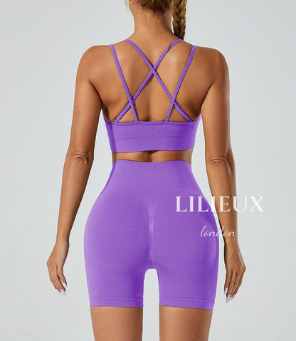 LILIEUX - 2 Piece Tracksuit Set Women's Seamless Running Workout Outfits Yoga High Waist Shorts Leggings with Sports Bra Set