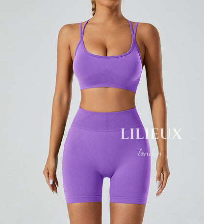 LILIEUX - 2 Piece Tracksuit Set Women's Seamless Running Workout Outfits Yoga High Waist Shorts Leggings with Sports Bra Set