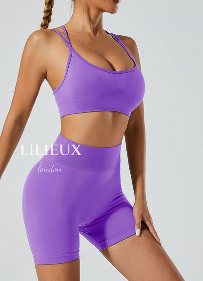 LILIEUX - 2 Piece Tracksuit Set Women's Seamless Running Workout Outfits Yoga High Waist Shorts Leggings with Sports Bra Set