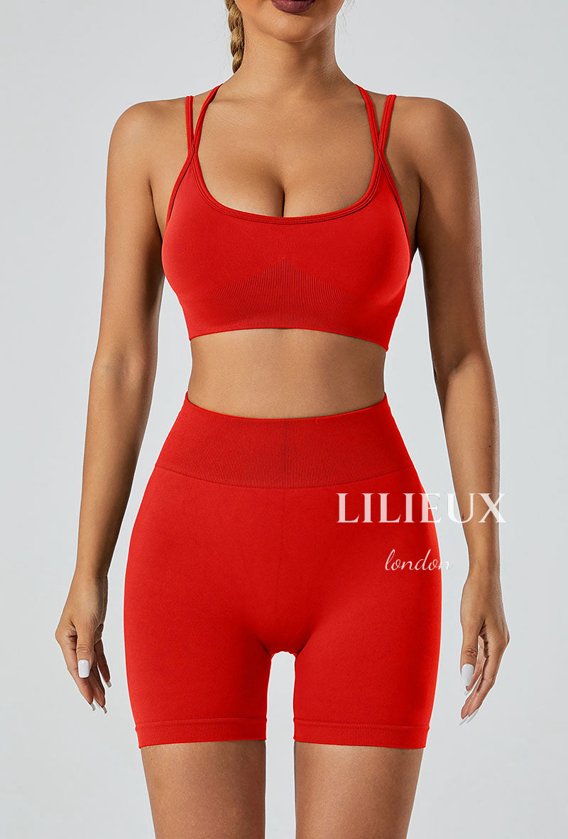 LILIEUX - 2 Piece Tracksuit Set Women's Seamless Running Workout Outfits Yoga High Waist Shorts Leggings with Sports Bra Set