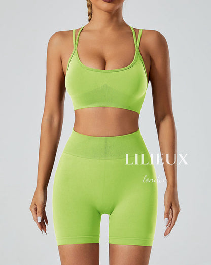 LILIEUX - 2 Piece Tracksuit Set Women's Seamless Running Workout Outfits Yoga High Waist Shorts Leggings with Sports Bra Set