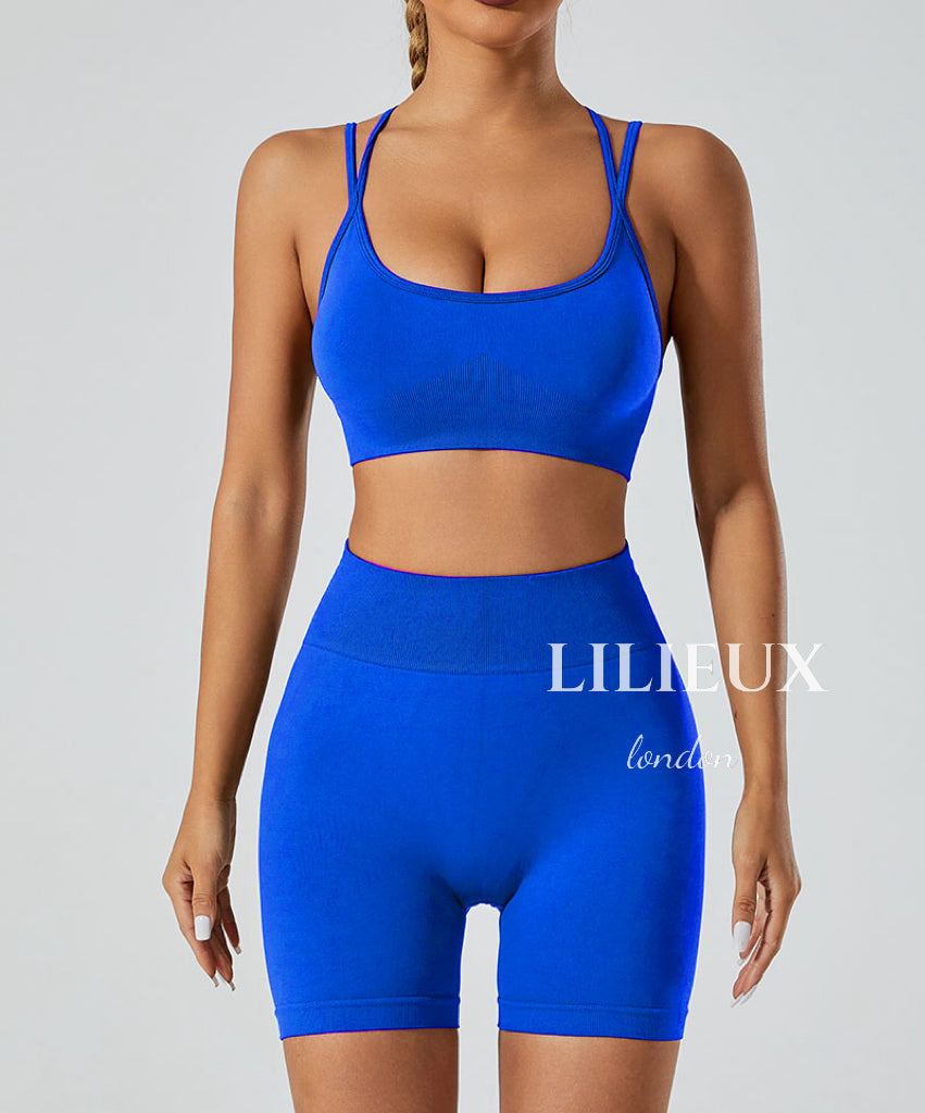 LILIEUX - 2 Piece Tracksuit Set Women's Seamless Running Workout Outfits Yoga High Waist Shorts Leggings with Sports Bra Set