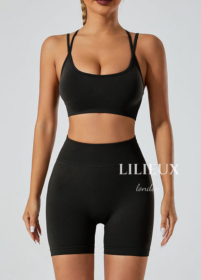 LILIEUX - 2 Piece Tracksuit Set Women's Seamless Running Workout Outfits Yoga High Waist Shorts Leggings with Sports Bra Set