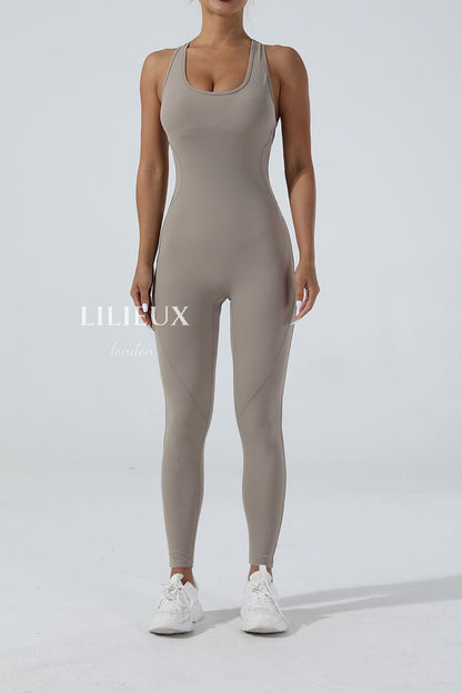 Stylish Open-Back Full-Length Sports Jumpsuit