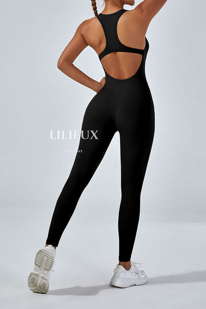 Stylish Open-Back Full-Length Sports Jumpsuit