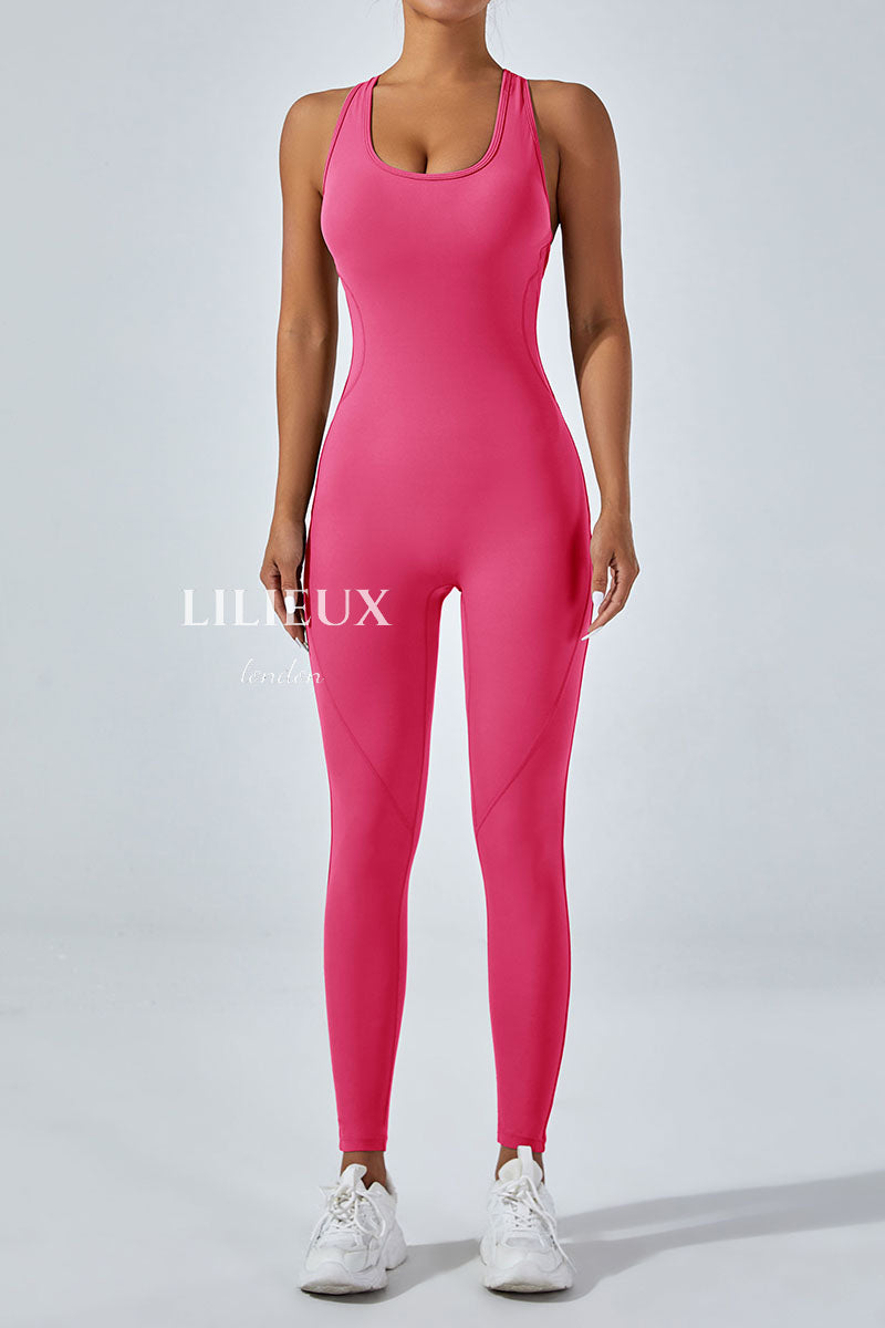 Stylish Open-Back Full-Length Sports Jumpsuit