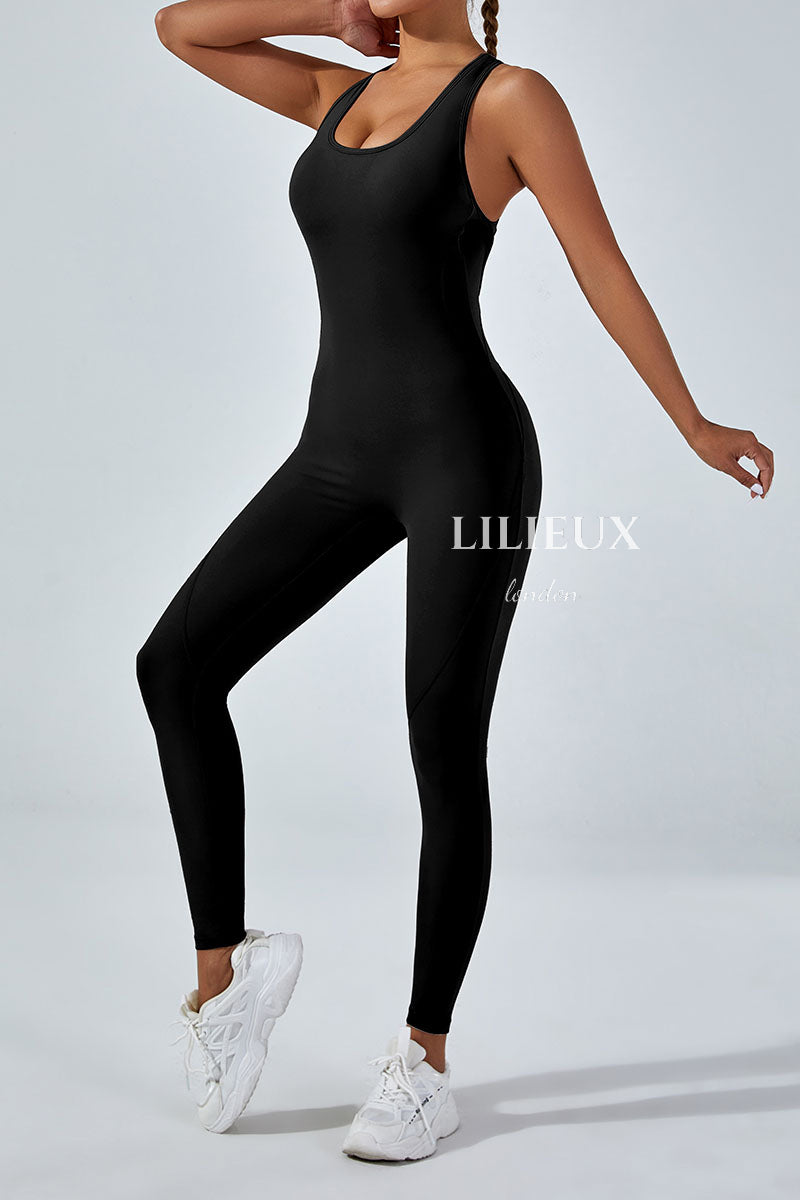 Stylish Open-Back Full-Length Sports Jumpsuit