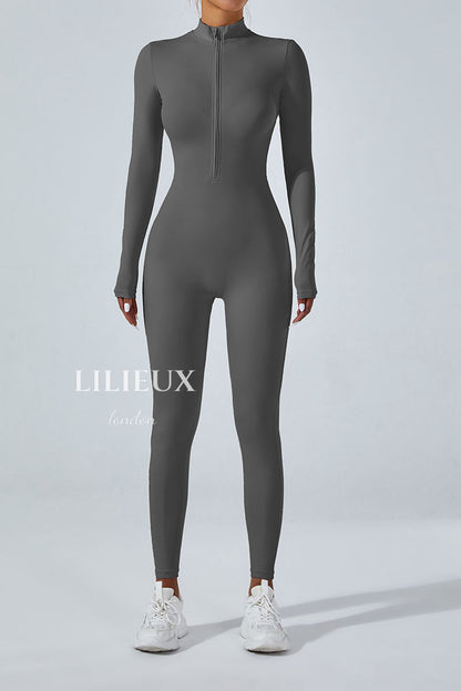 Stylish Long-Sleeve Full-Zip Sports Jumpsuit