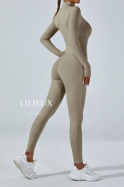 Stylish Long-Sleeve Full-Zip Sports Jumpsuit