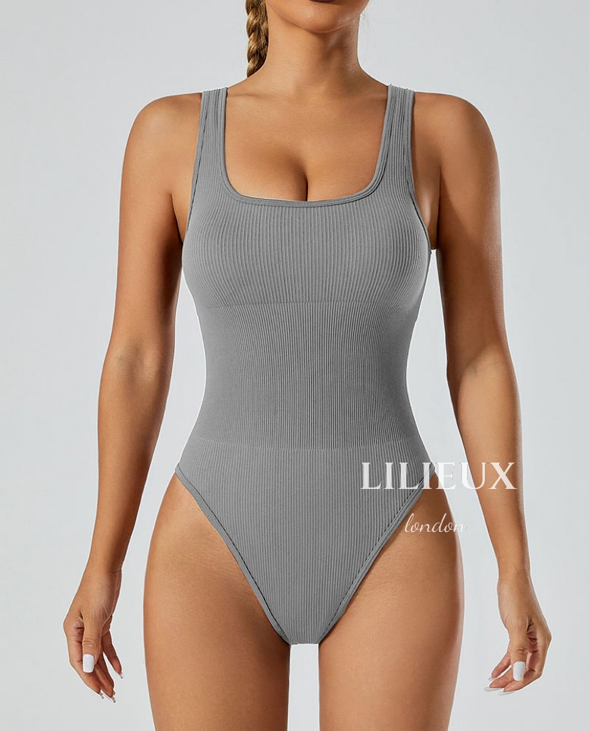 LILIEUX - Women's Square Neck Ribbed Sleeveless Bodysuit - Ribbed Tank Top- Gift for her