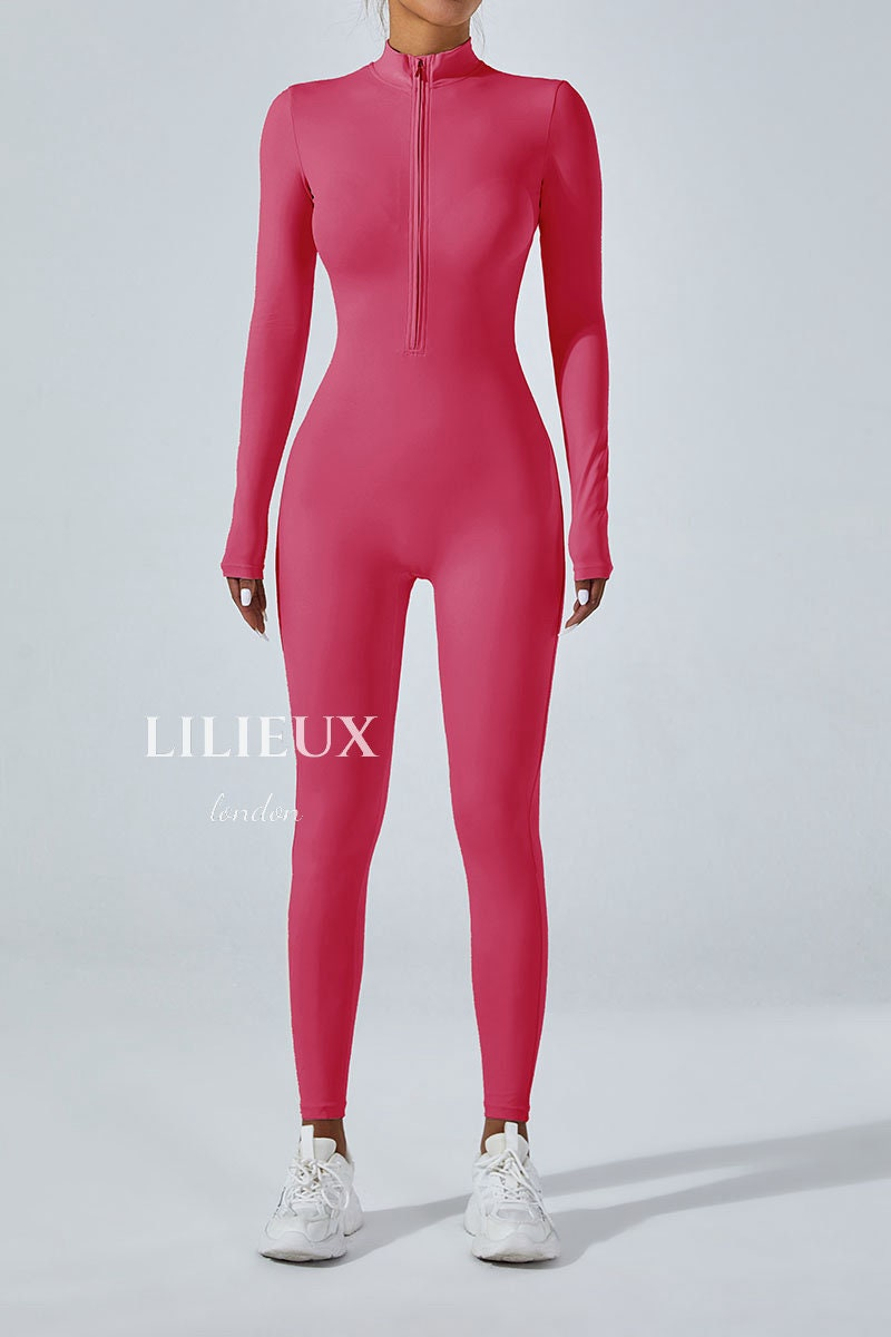 Seamless Zip Front Jumpsuit | Long Sleeve Yoga Bodysuit