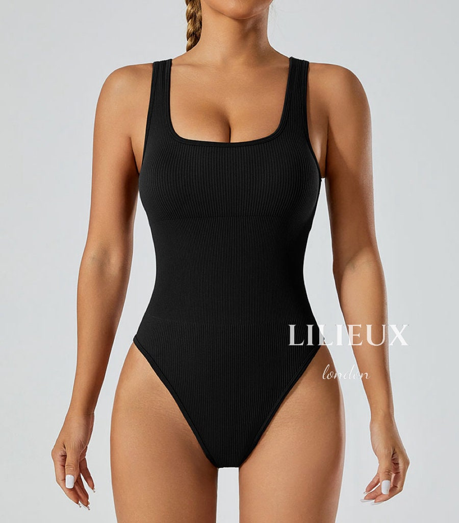 LILIEUX - Women's Square Neck Ribbed Sleeveless Bodysuit - Ribbed Tank Top- Gift for her