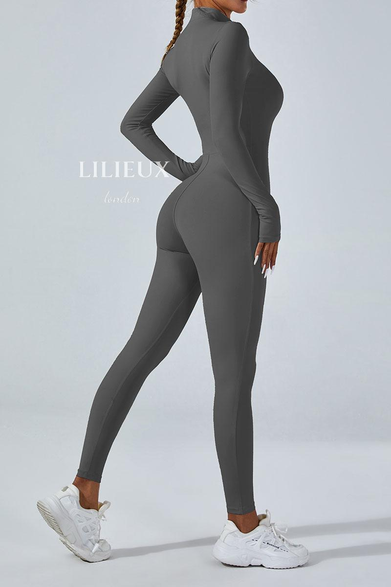 Seamless Zip Front Jumpsuit | Long Sleeve Yoga Bodysuit