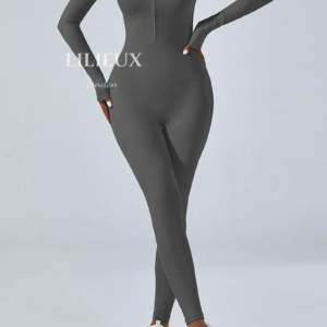 Seamless Zip Front Jumpsuit | Long Sleeve Yoga Bodysuit - Image 10