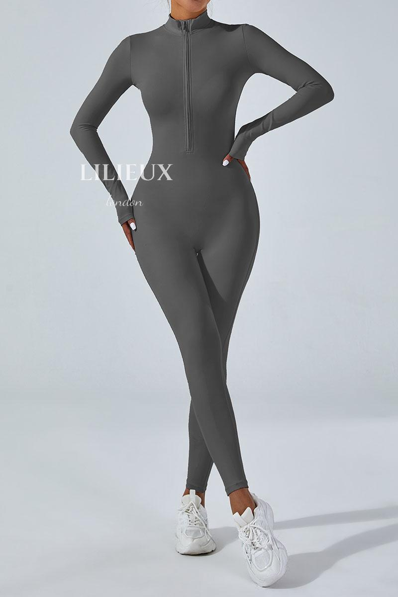 Seamless Zip Front Jumpsuit | Long Sleeve Yoga Bodysuit