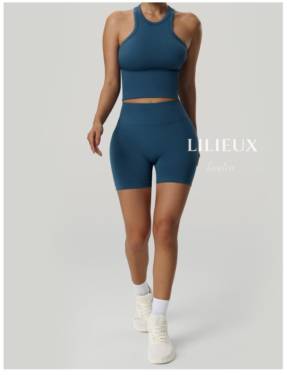 LILIEUX Seamless Racerback Sports Bra with High-Waisted Shorts - Yoga Activewear Set product image 1