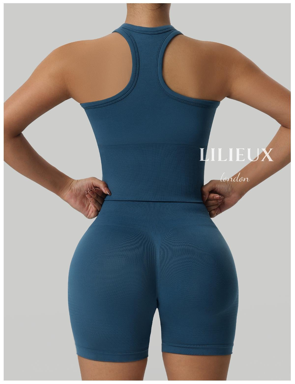 LILIEUX Seamless Racerback Sports Bra with High-Waisted Shorts - Yoga Activewear Set product image 2