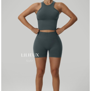 LILIEUX Seamless Racerback Sports Bra with High-Waisted Shorts - Yoga Activewear Set product image 4