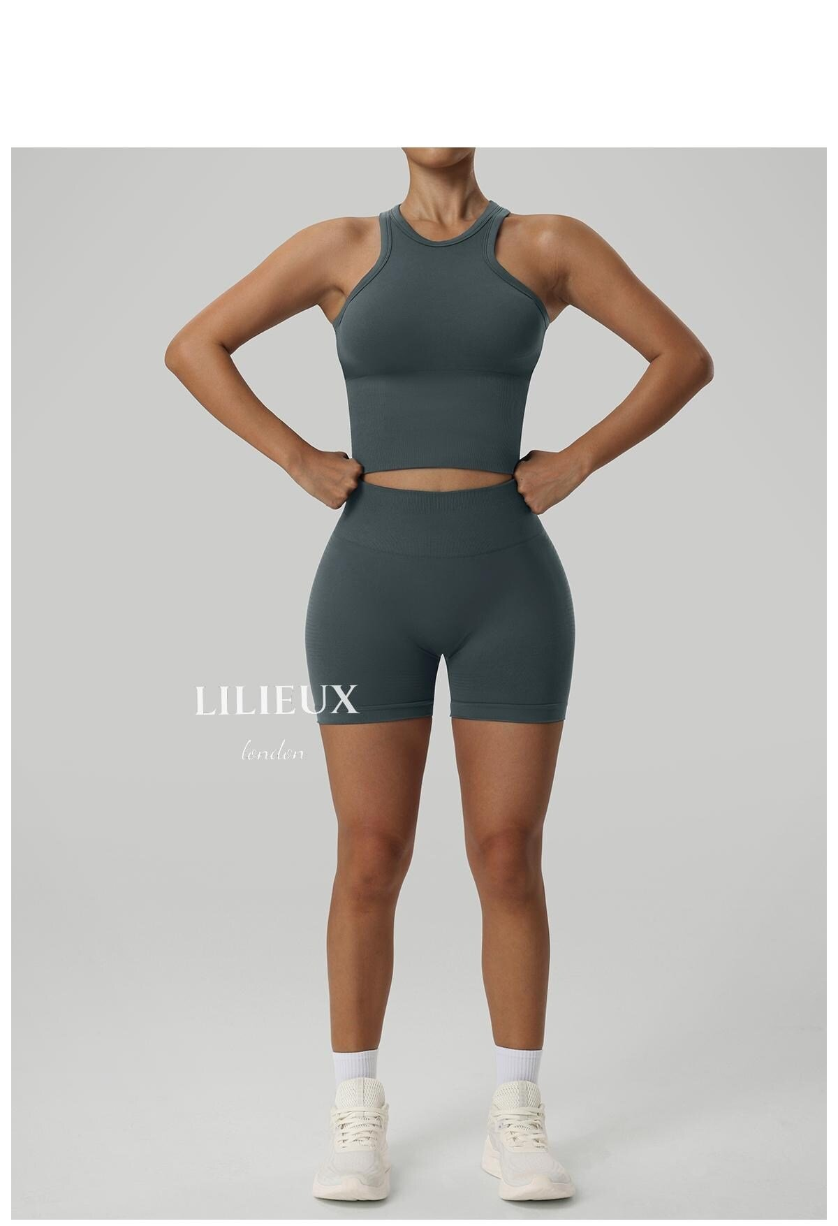 LILIEUX Seamless Racerback Sports Bra with High-Waisted Shorts - Yoga Activewear Set product image 4