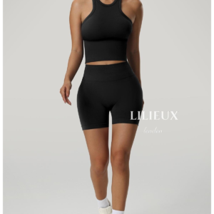 LILIEUX Seamless Racerback Sports Bra with High-Waisted Shorts - Yoga Activewear Set product image 5
