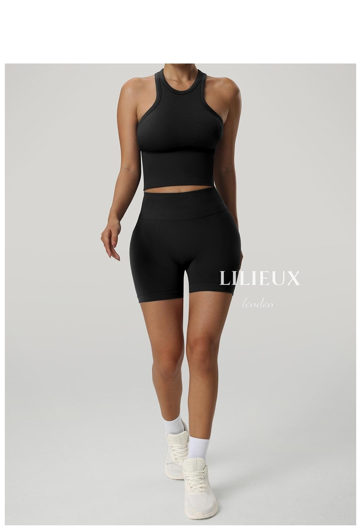 LILIEUX Seamless Racerback Sports Bra with High-Waisted Shorts - Yoga Activewear Set product image 5