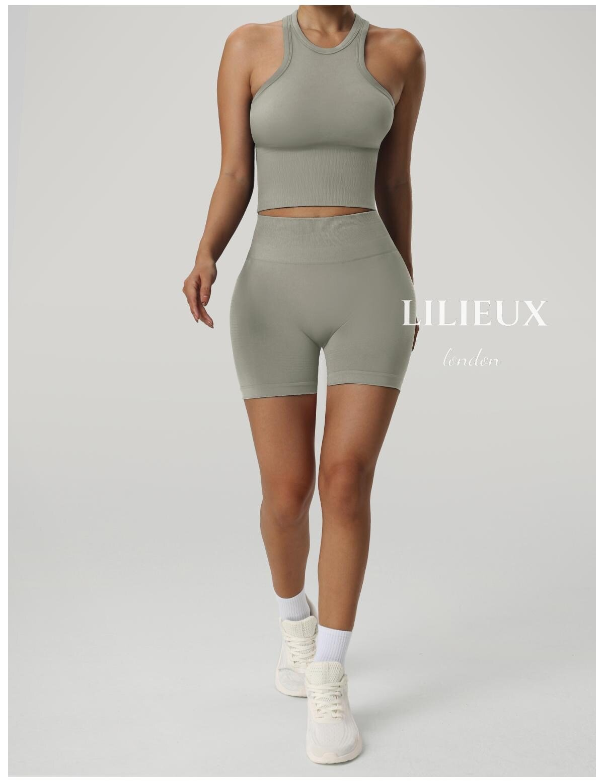 LILIEUX Seamless Racerback Sports Bra with High-Waisted Shorts - Yoga Activewear Set product image 6