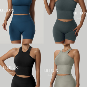 LILIEUX Seamless Racerback Sports Bra with High-Waisted Shorts - Yoga Activewear Set product image 9