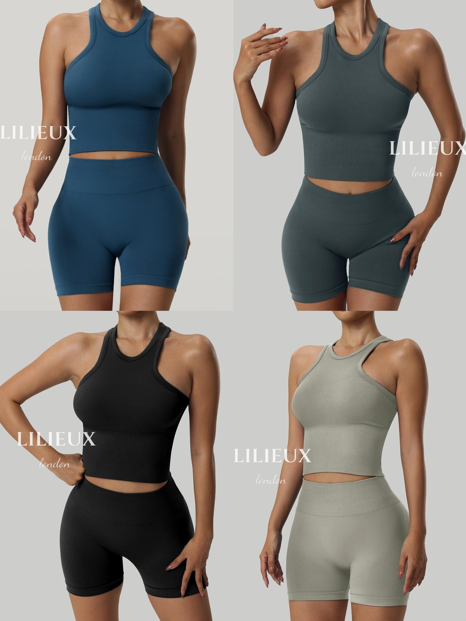 LILIEUX Seamless Racerback Sports Bra with High-Waisted Shorts - Yoga Activewear Set product image 9